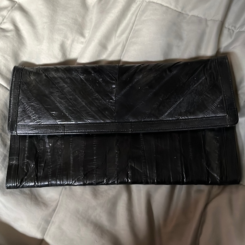 Black eel skin clutch bag